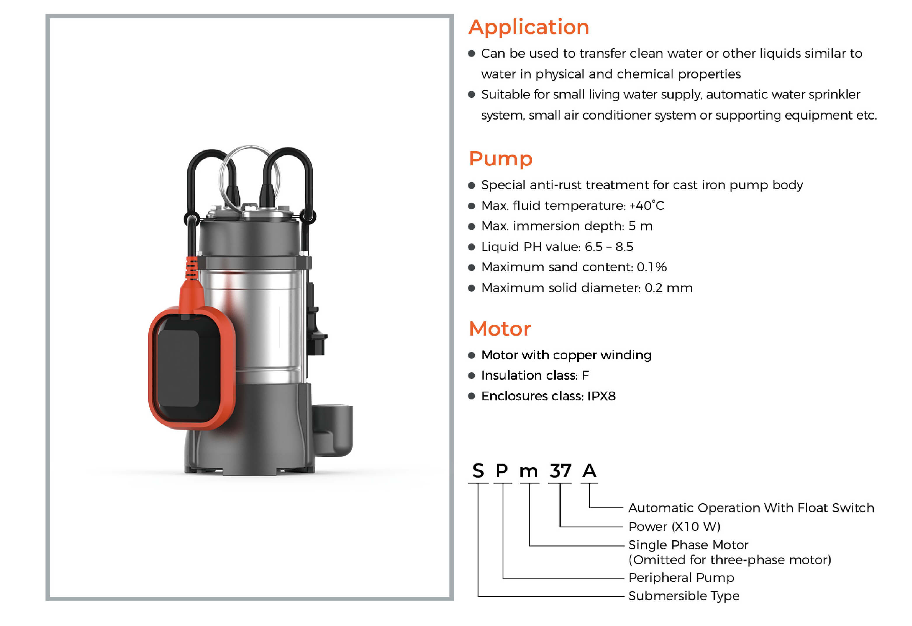 SPm Submersible Peripheral Pump Features