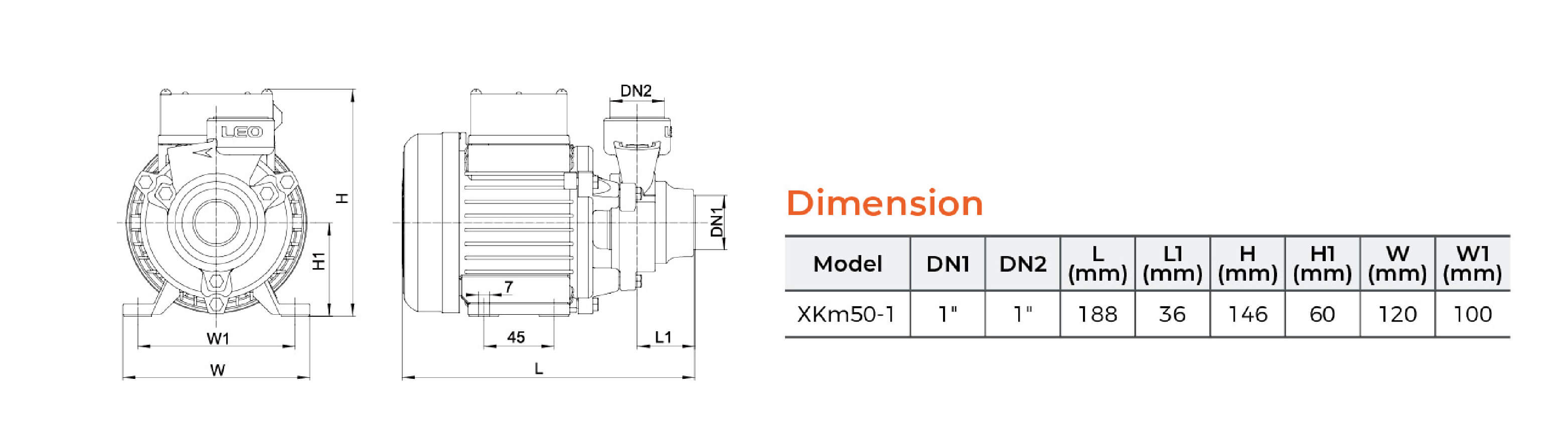 XKm Peripheral Pump Dimension