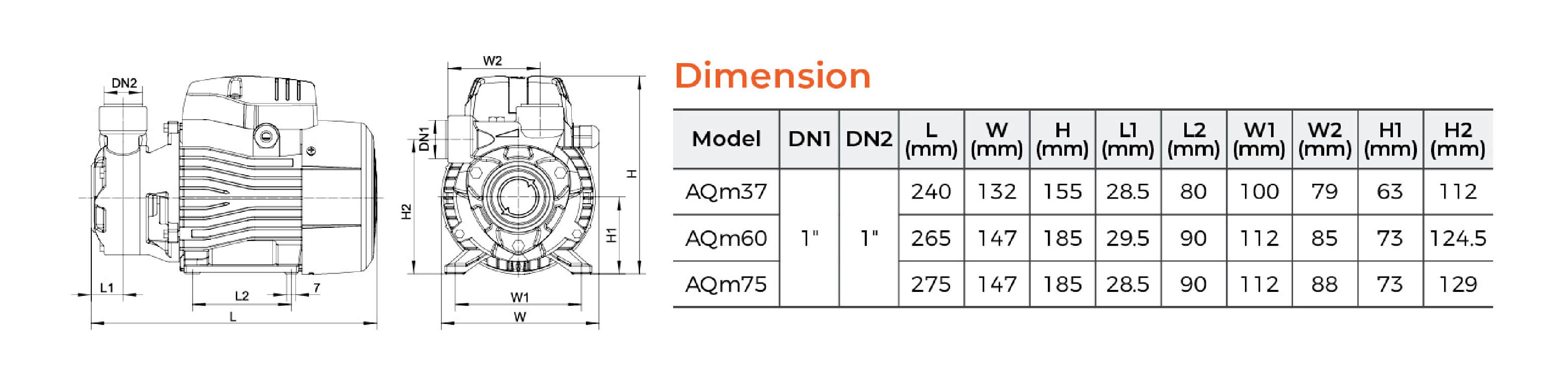 AQm Peripheral Pump Dimension