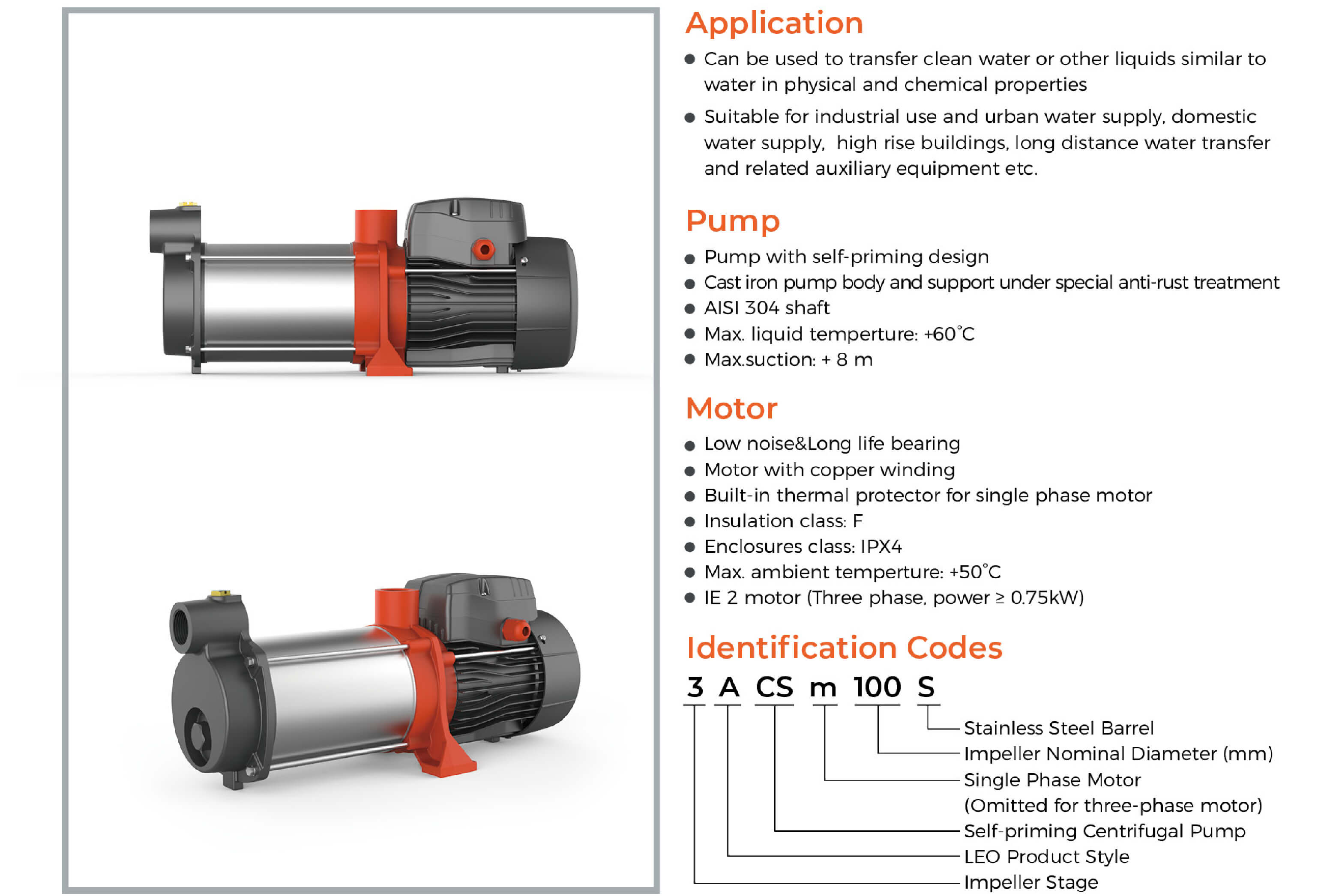 ACSm Self-priming Stainless Steel Multistage Centrifugal Pump Features
