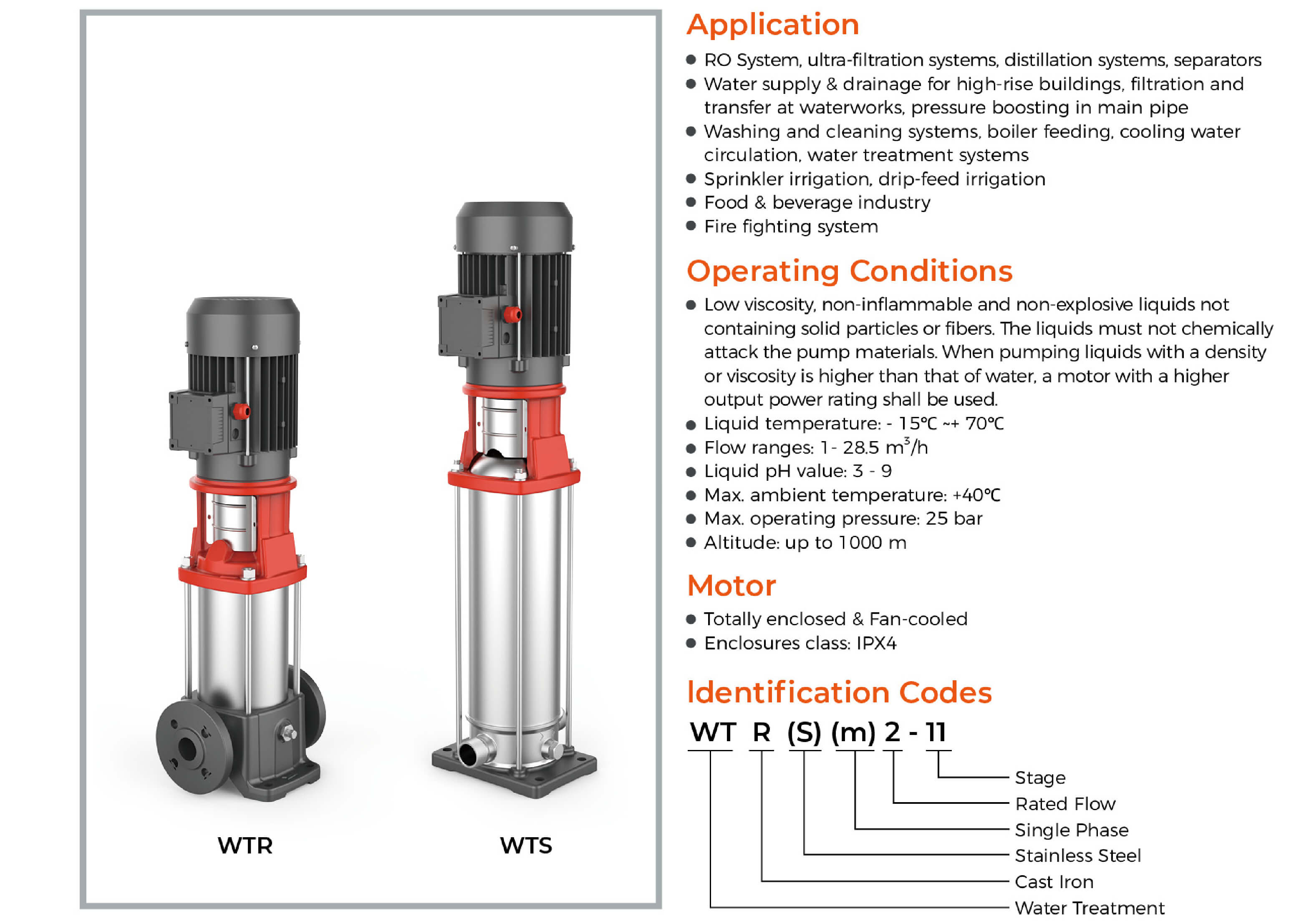 WTR WTS Stainless Steel Vertical Multistage Pump Features