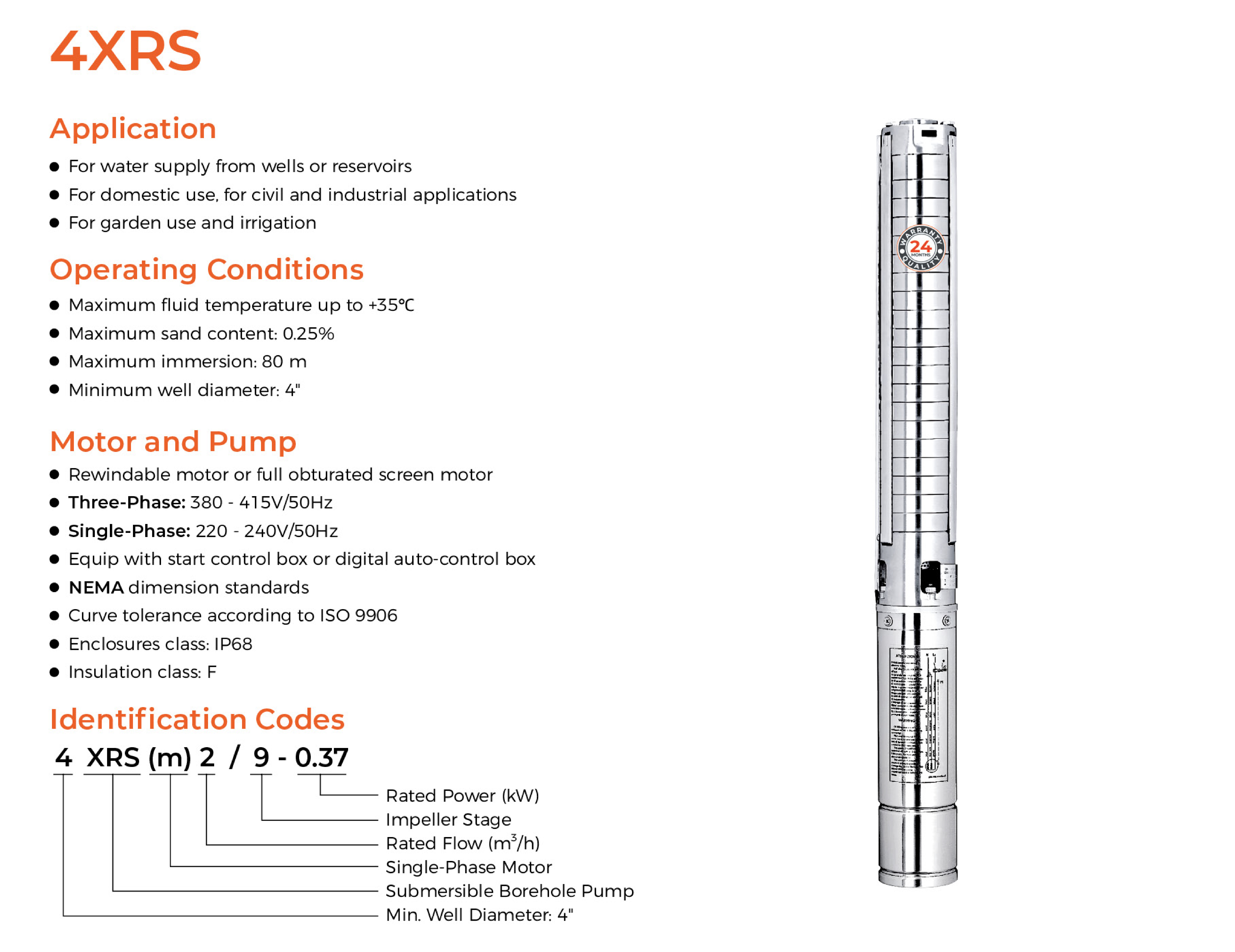 4XRS Submersible Borehole Pump Features