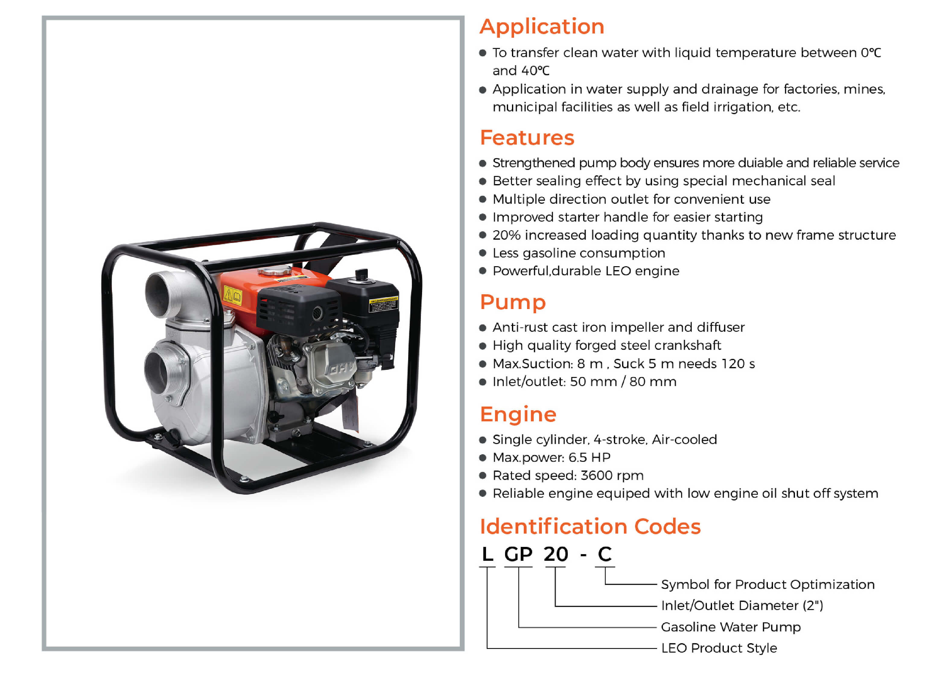 LGP-C Gasoline Water Pump Features