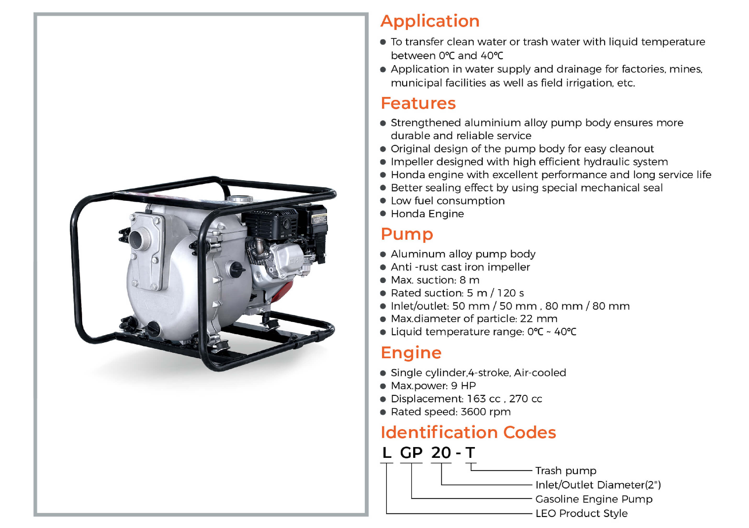 LGP-T Gasoline Trash Pump Features