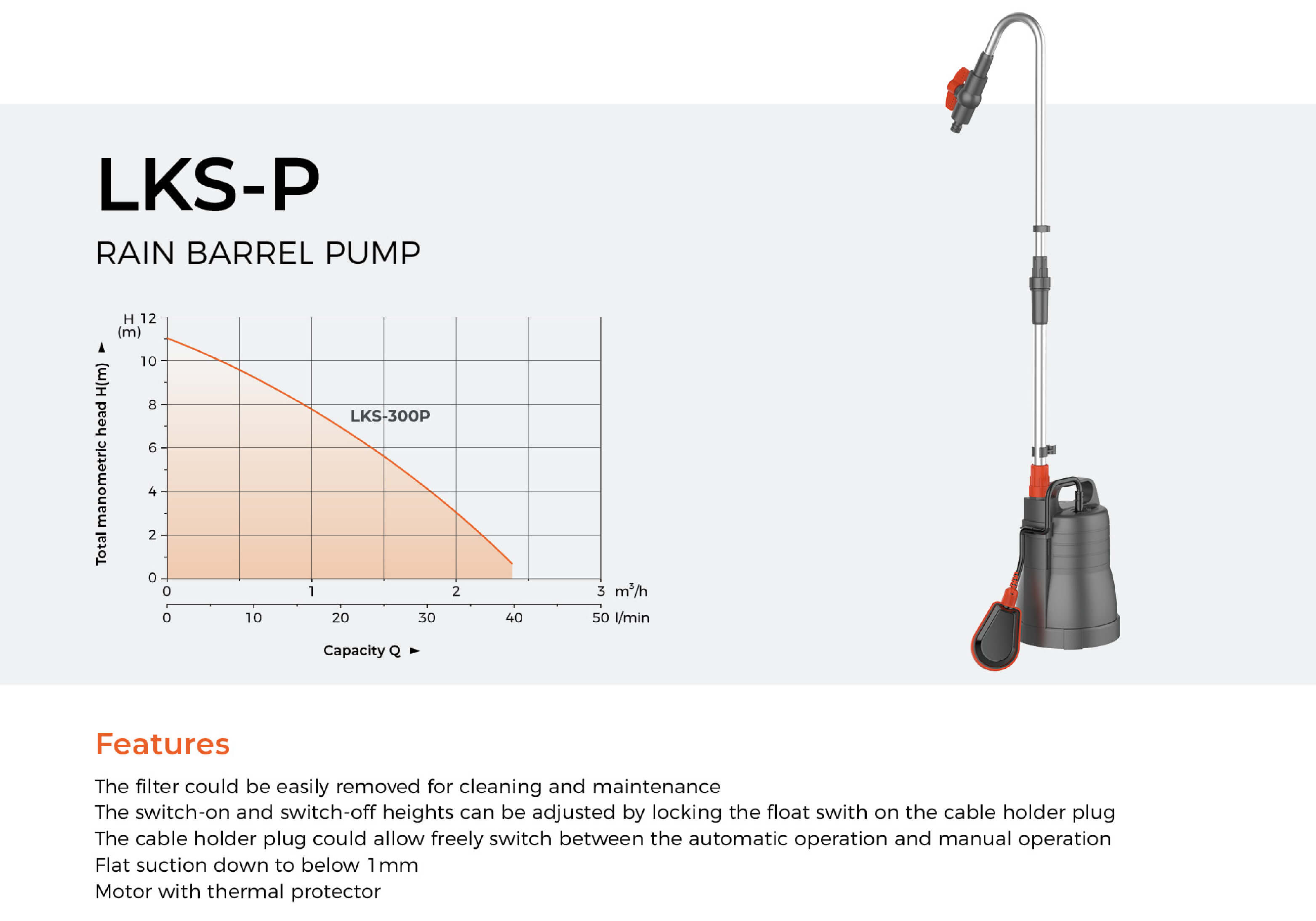 LKS-300P Rain Barrel Pump Features